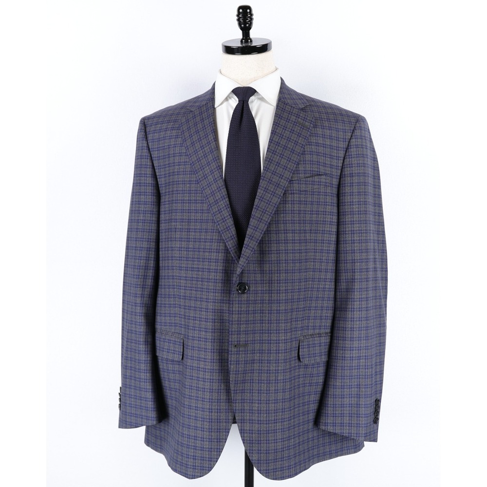Peter Millar Blazer Size 46T Blue Plaid Wool Sport Coat 2-Button Canada Preppy